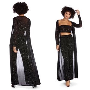 Duster Cardigan Black Mesh Sequins Long Sleeve